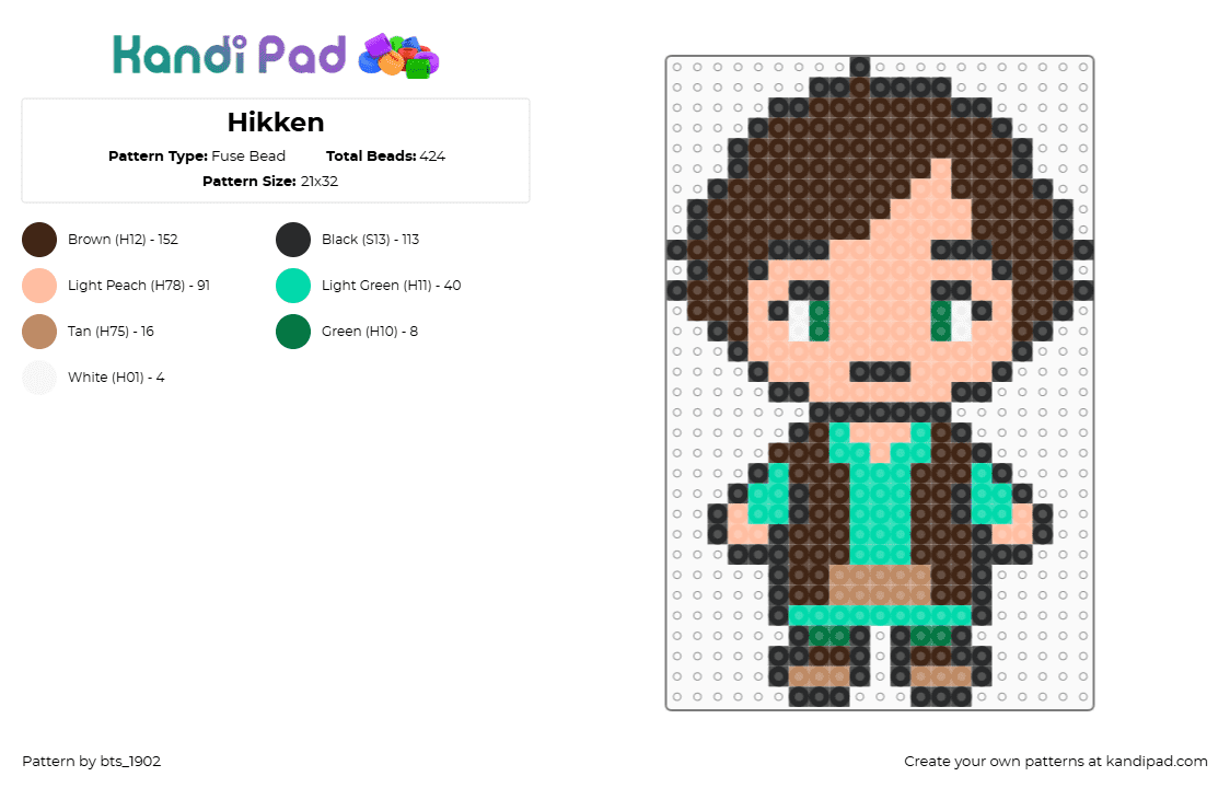 Hikken - Fuse Bead Pattern by bts_1902 on Kandi Pad - brown,beige