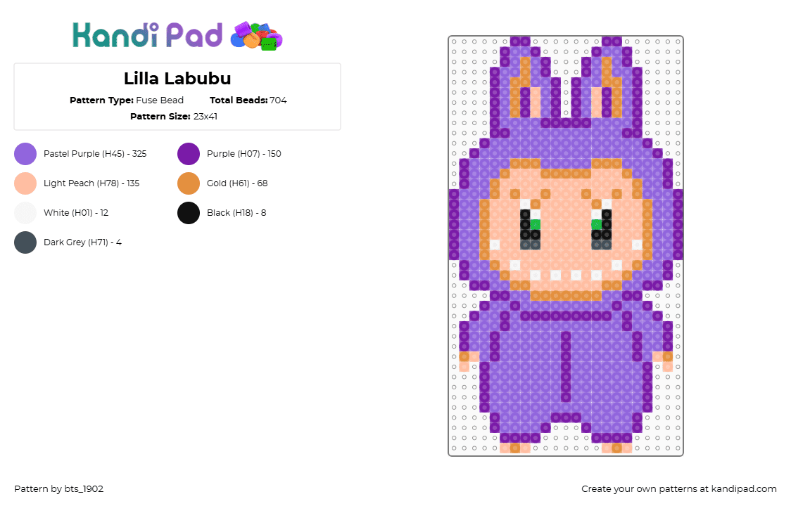 Lilla Labubu - Fuse Bead Pattern by bts_1902 on Kandi Pad - purple