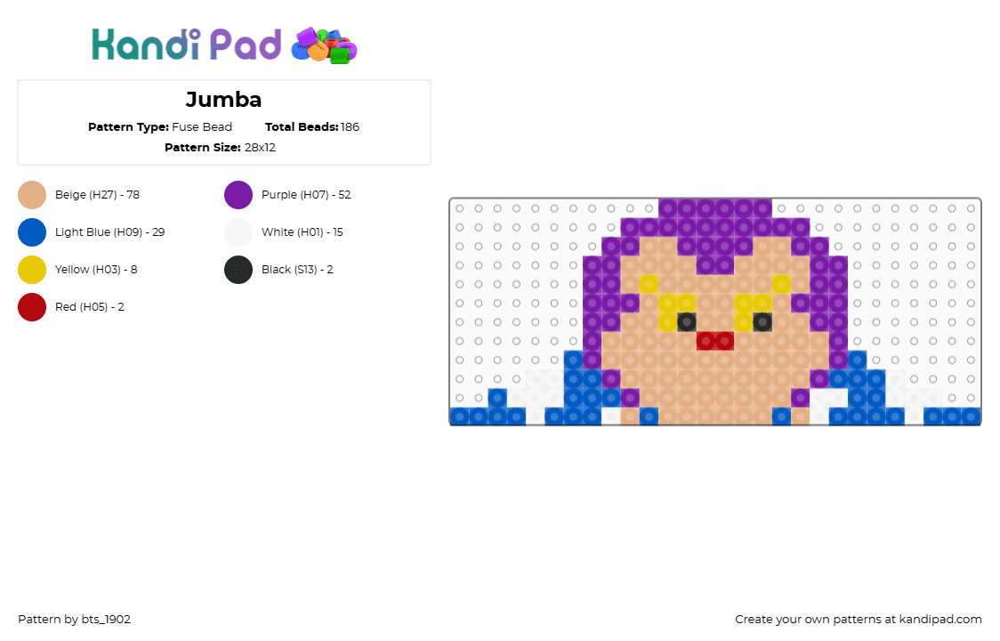 Jumba - Fuse Bead Pattern by bts_1902 on Kandi Pad - beige,purple
