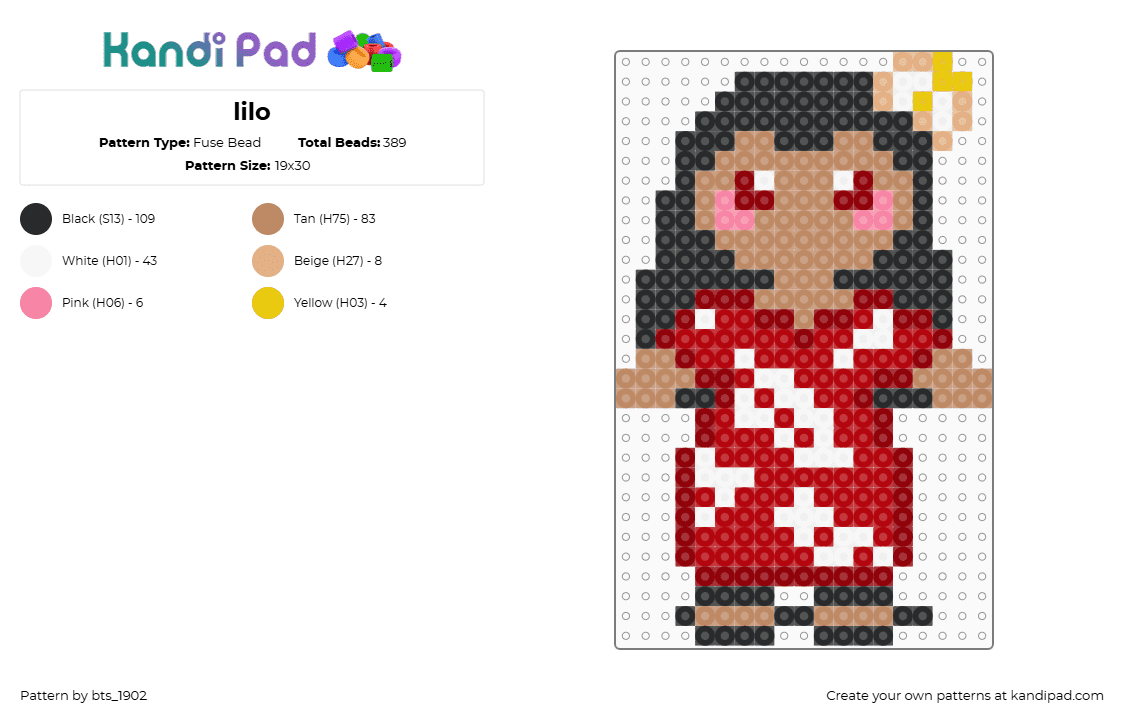 lilo - Fuse Bead Pattern by bts_1902 on Kandi Pad - red,tan