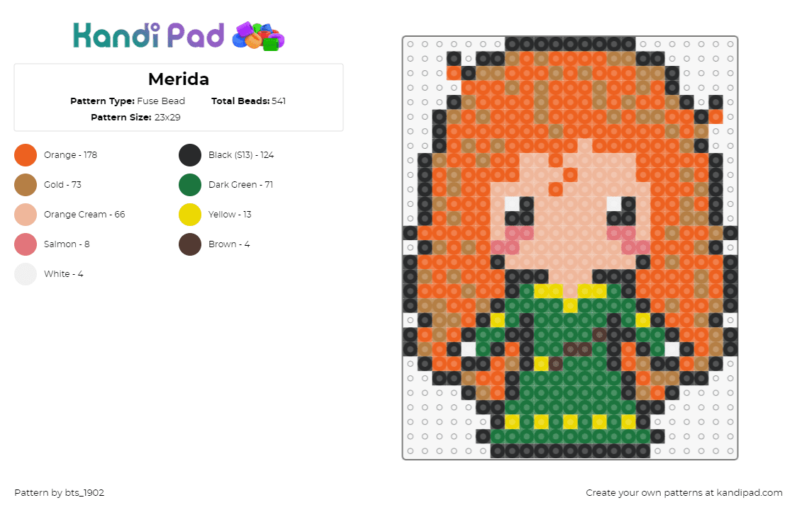 Merida - Fuse Bead Pattern by bts_1902 on Kandi Pad - merida,brave,disney,princess,character,movie,chibi,orange,green