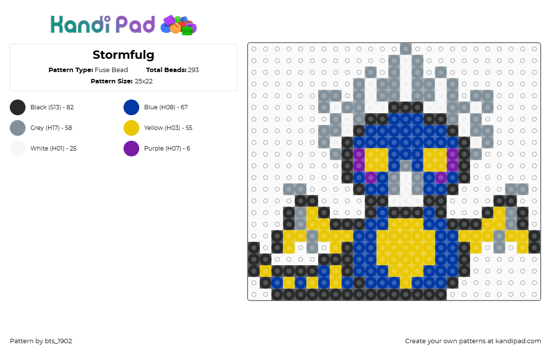 Stormfulg - Fuse Bead Pattern by bts_1902 on Kandi Pad - yellow,blue,gray