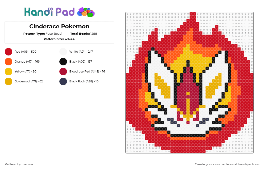 Cinderace Pokemon - Fuse Bead Pattern by meowa on Kandi Pad - orange,red