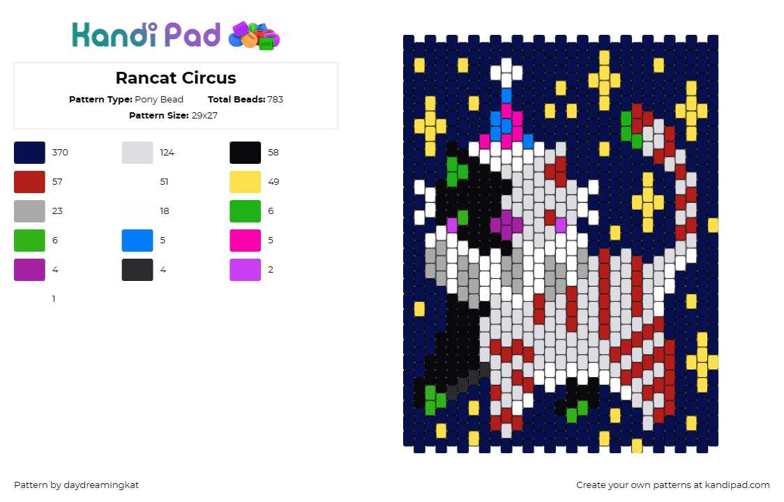 Rancat Circus - Pony Bead Pattern by daydreamingkat on Kandi Pad - rancat,ranboo,circus,party,stars,clown,panel,animal,gray,blue