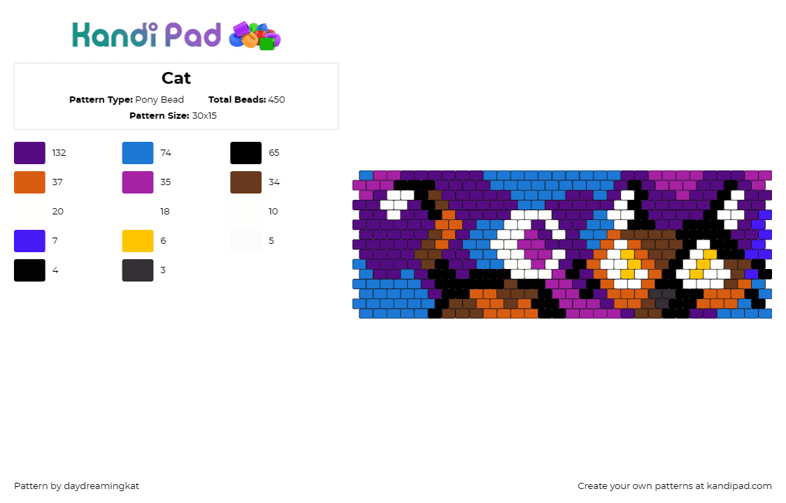 Cat - Pony Bead Pattern by daydreamingkat on Kandi Pad - cat,animal,coraline,spooky,halloween,night,moon,cuff,purple,blue,orange