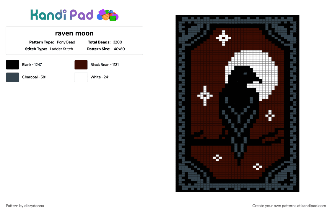 raven moon - Pony Bead Pattern by dizzydonna on Kandi Pad - brown, moon, purple, raven