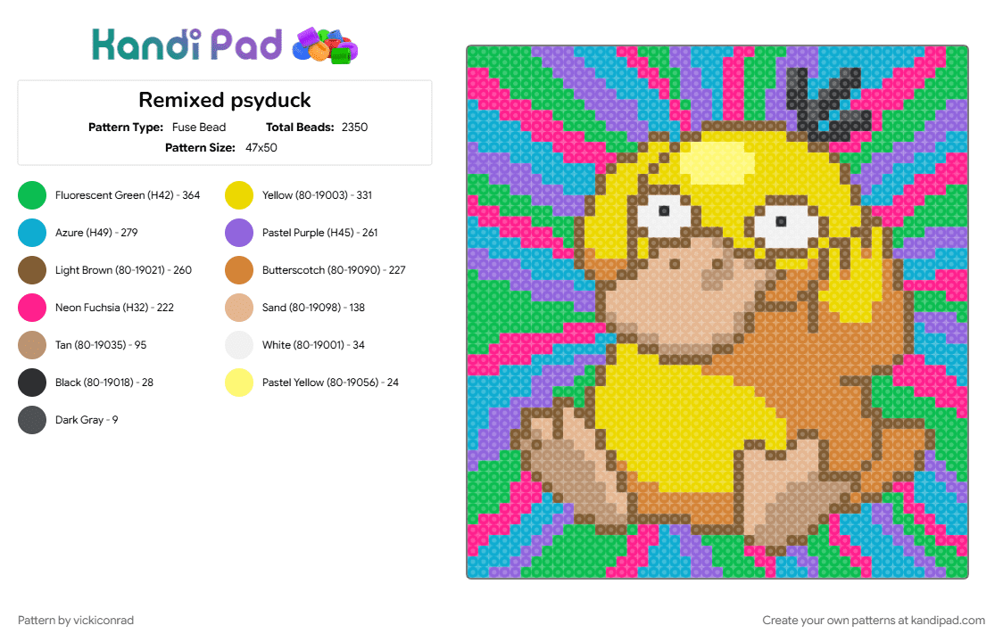 Remixed psyduck Fuse Bead Pattern - Kandi Pad | Kandi Patterns, Fuse ...