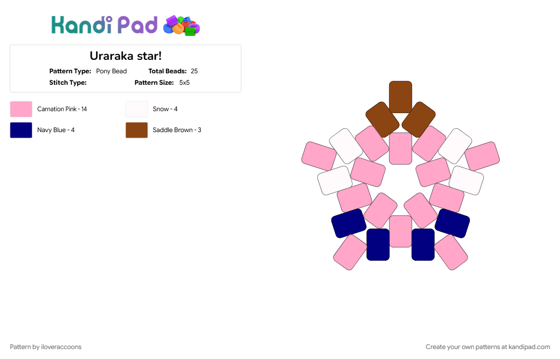 Uraraka star! - Pony Bead Pattern by iloveraccoons on Kandi Pad - anime, mha, pink, star