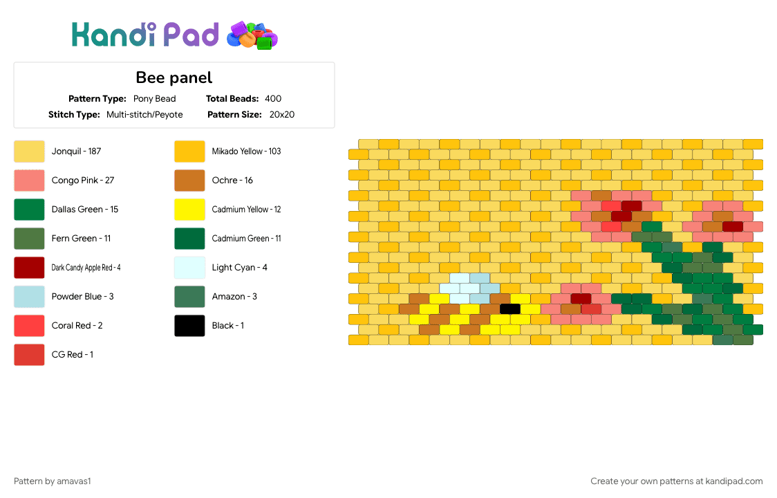 Bee panel - Pony Bead Pattern by amavas1 on Kandi Pad - 