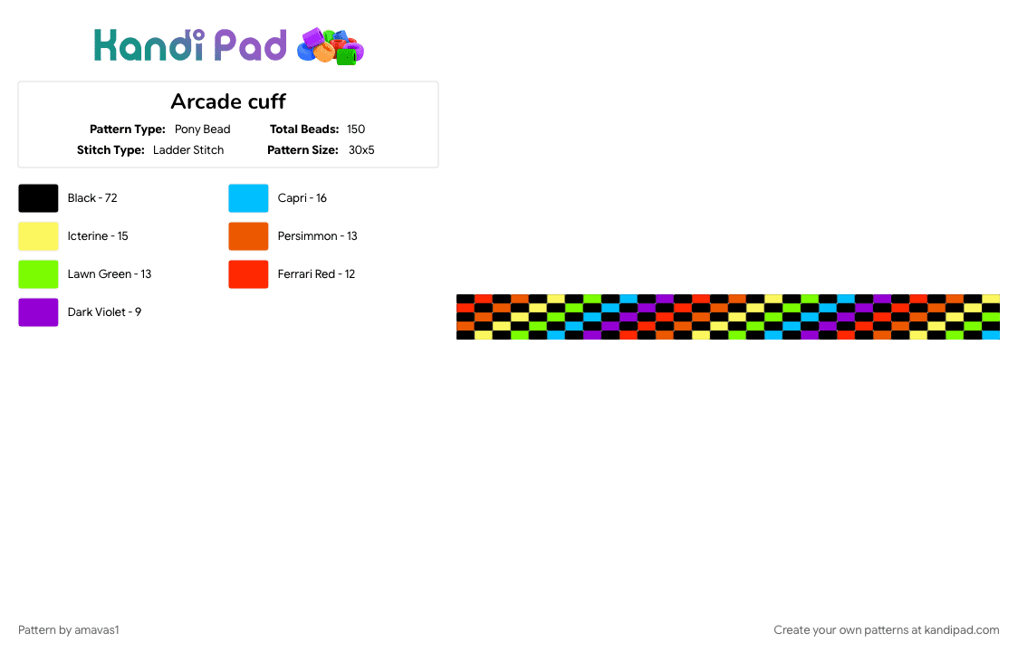 Arcade cuff - Pony Bead Pattern by amavas1 on Kandi Pad - 