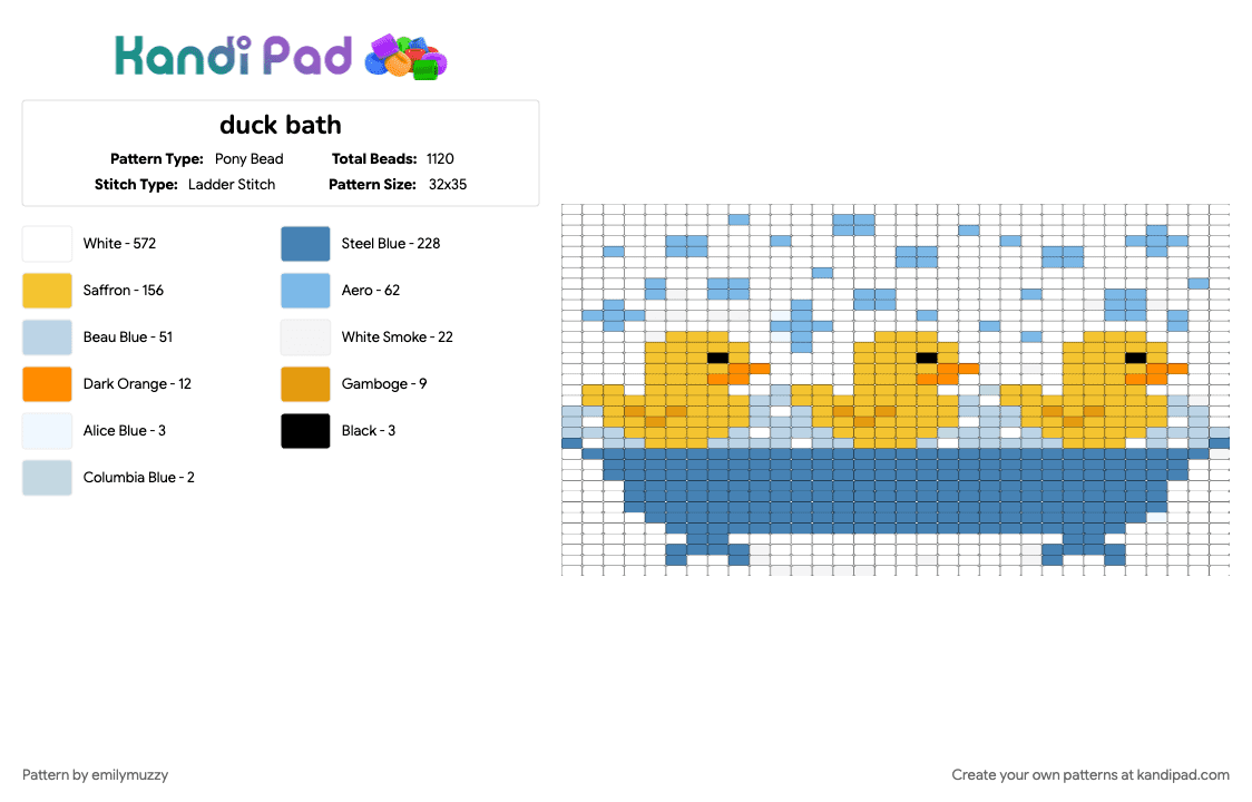 duck bath - Pony Bead Pattern by emilymuzzy on Kandi Pad - blue, white, yellow