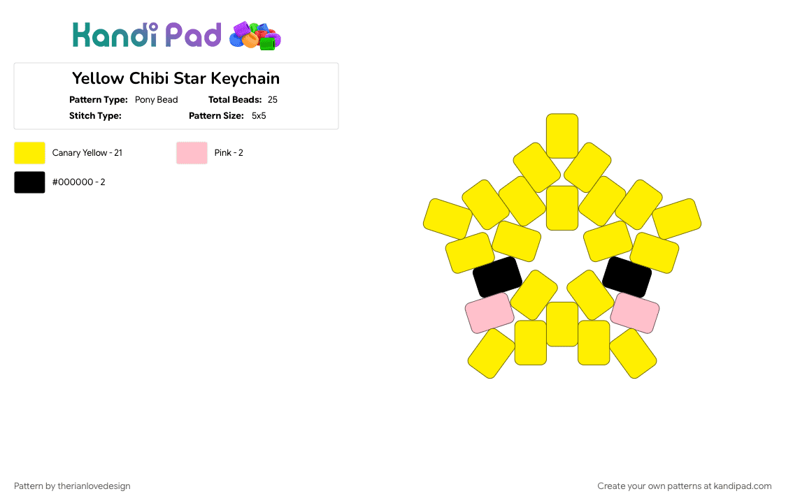 Yellow Chibi Star Keychain - Pony Bead Pattern by therianlovedesign on Kandi Pad - yellow