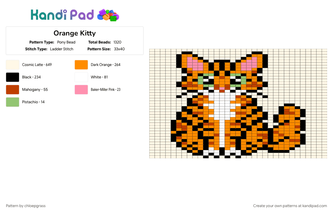 Kitty Background Patterns Orange Kitty Pony Bead Pattern - Kandi Pad | Kandi Patterns, Fuse Bead ...