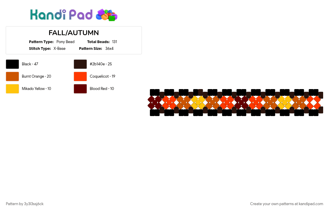 FALL/AUTUMN - Pony Bead Pattern by 3y3l3ssj6ck on Kandi Pad - brown, red, spooky