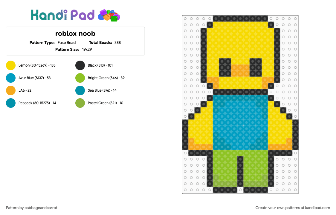 roblox noob - Fuse Bead Pattern by cabbageandcarrot on Kandi Pad - yellow