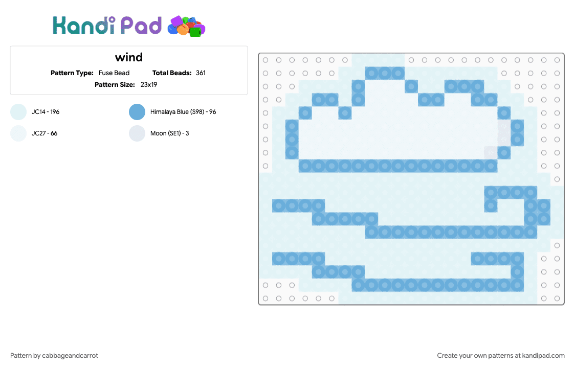 wind - Fuse Bead Pattern by cabbageandcarrot on Kandi Pad - cotdwind, light blue, white