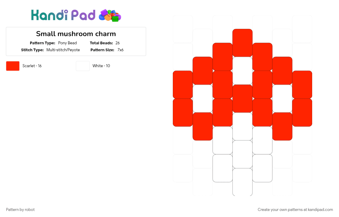 Small mushroom charm - Pony Bead Pattern by robot on Kandi Pad - cotdmushrooms, red, white