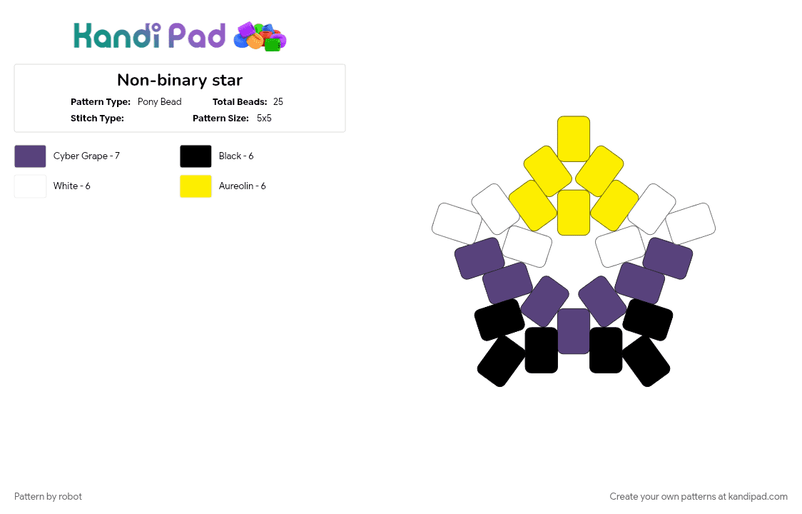 Non-binary star - Pony Bead Pattern by robot on Kandi Pad - 