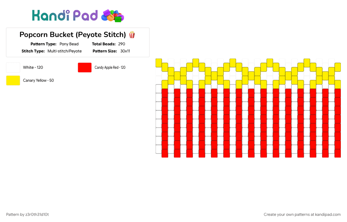 Popcorn Bucket (Peyote Stitch) 🍿 - Pony Bead Pattern by z3r0th31d10t on Kandi Pad - 