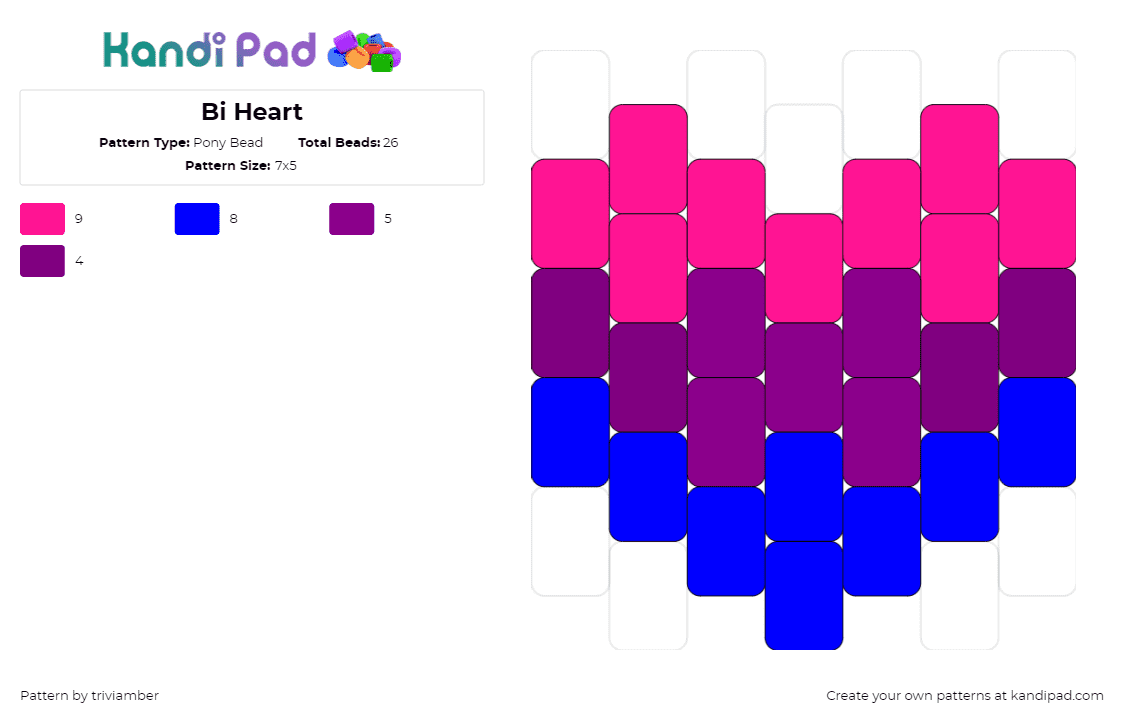 Bi Heart - Pony Bead Pattern by triviamber on Kandi Pad - bisexual,heart,pride,neon,pink,purple,blue