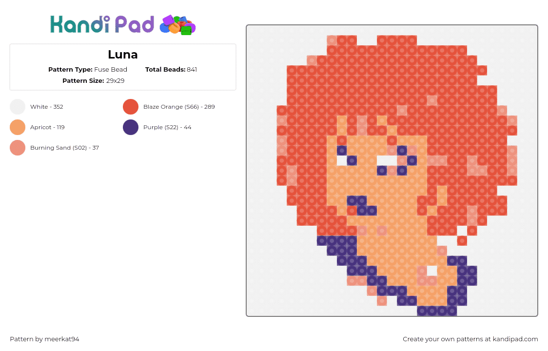 Luna - Fuse Bead Pattern by meerkat94 on Kandi Pad - luna,hex girls,scooby doo,cartoon,band,tv show,tan,orange