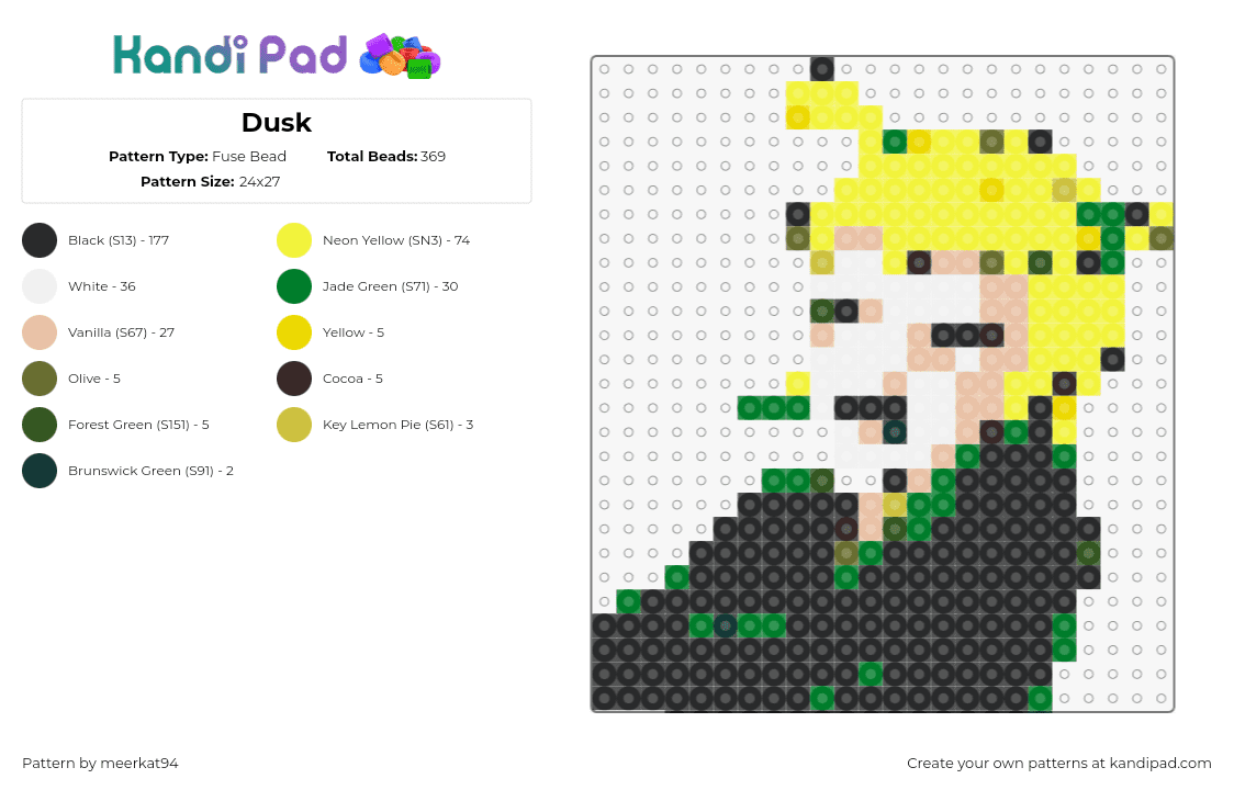 Dusk - Fuse Bead Pattern by meerkat94 on Kandi Pad - dusk,hex girls,scooby doo,cartoon,band,tv show,black,yellow,green