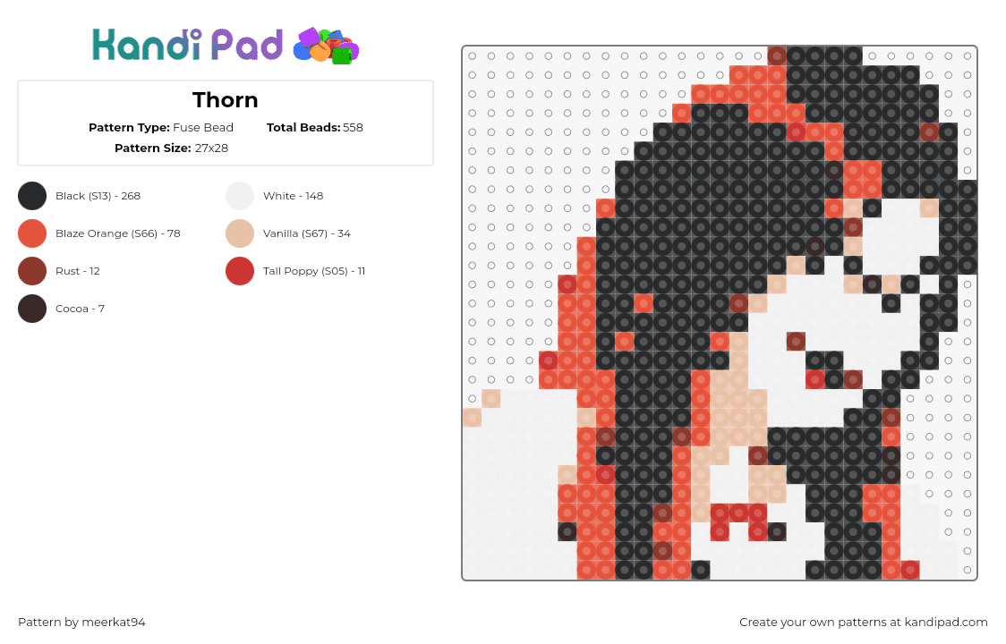 Thorn - Fuse Bead Pattern by meerkat94 on Kandi Pad - thorn,hex girls,scooby doo,cartoon,band,tv show,black,beige,red