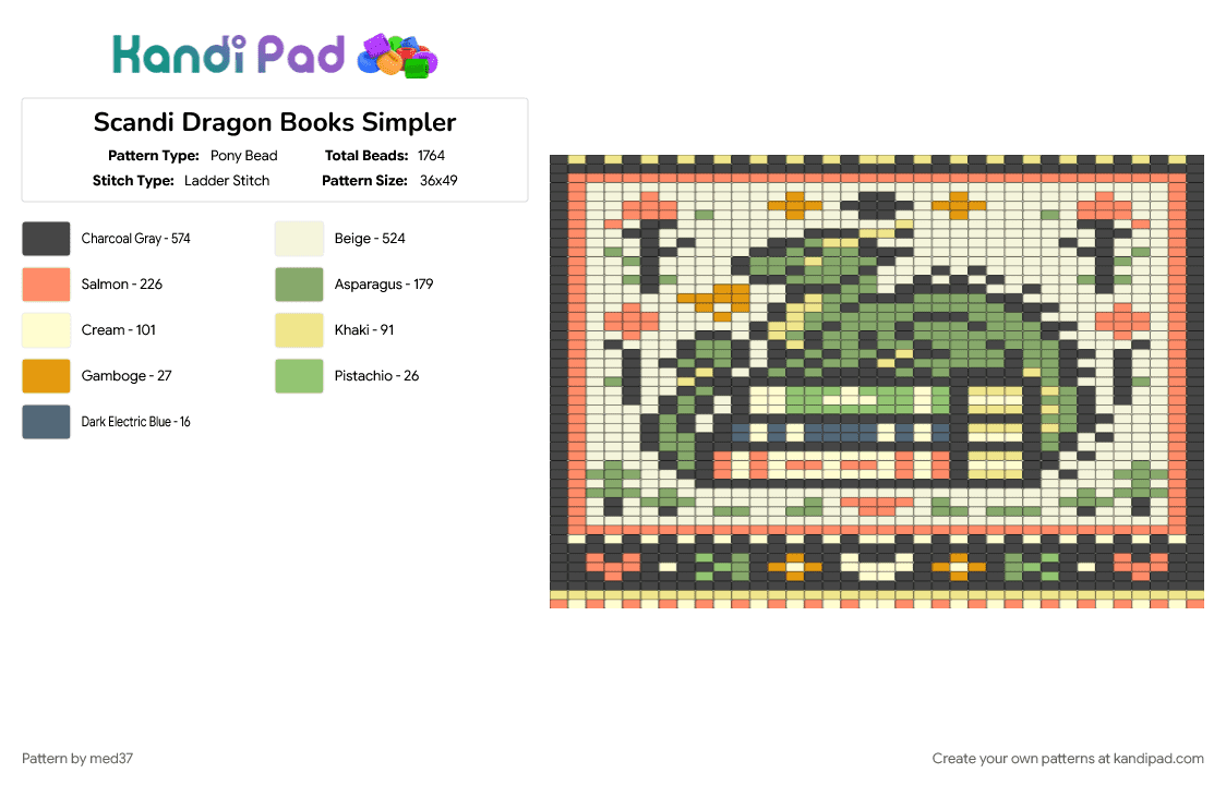 Scandi Dragon Books Simpler - Pony Bead Pattern by med37 on Kandi Pad - brown, orange