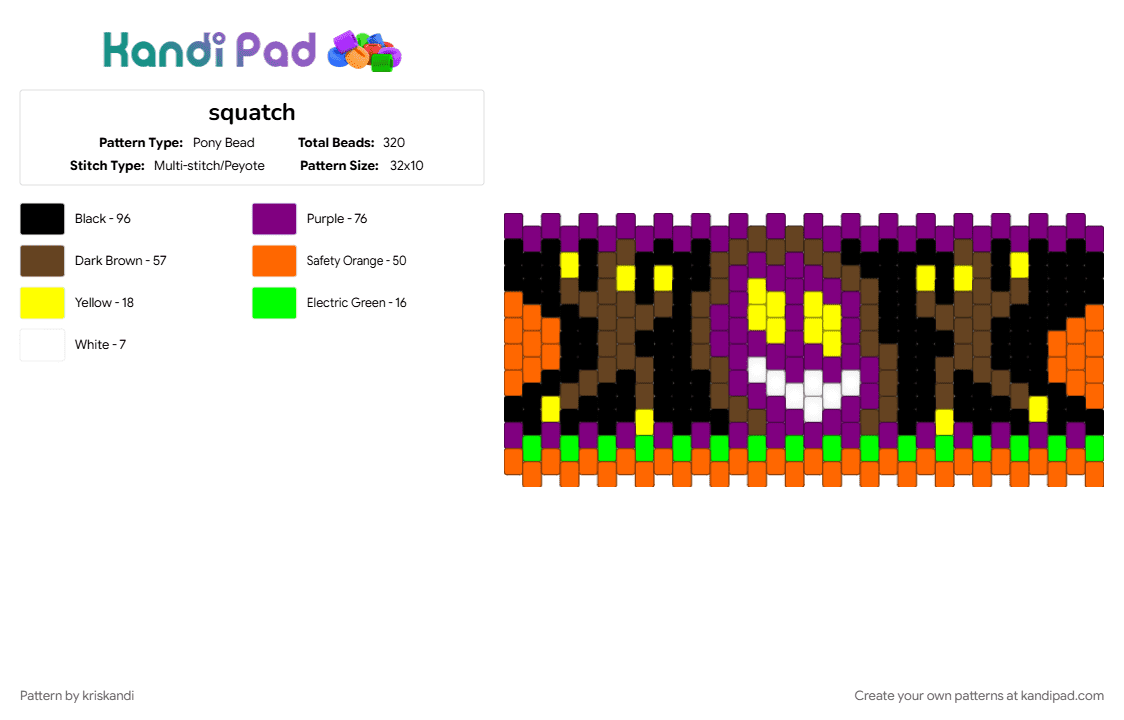 squatch - Pony Bead Pattern by kriskandi on Kandi Pad - brown, orange, pink