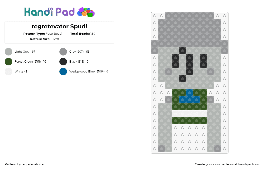 regretevator Spud! - Fuse Bead Pattern by regretevatorfan on Kandi Pad - spud,regretevator,roblox,character,gray