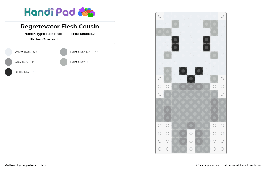 Regretevator Flesh Cousin - Fuse Bead Pattern by regretevatorfan on Kandi Pad - flesh cousin,regretevator,roblox,character,gray