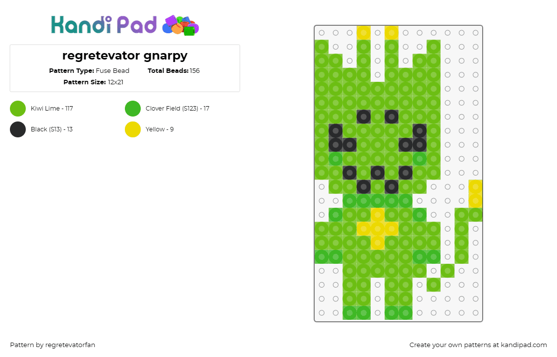 regretevator gnarpy - Fuse Bead Pattern by regretevatorfan on Kandi Pad - gnarpy,regretevator,roblox,character,alien,npc,alien,video game,green