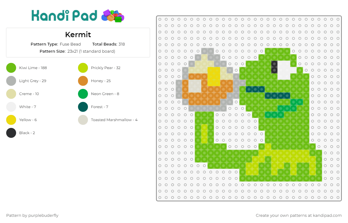 Kermit - Fuse Bead Pattern by purplebuderfly on Kandi Pad - kermit the frog,memes,puppets,muppets