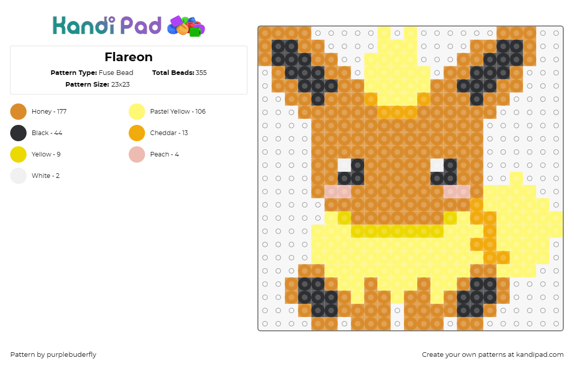 Flareon - Fuse Bead Pattern by purplebuderfly on Kandi Pad - pokemon,flareon,anime,cute,tv shows