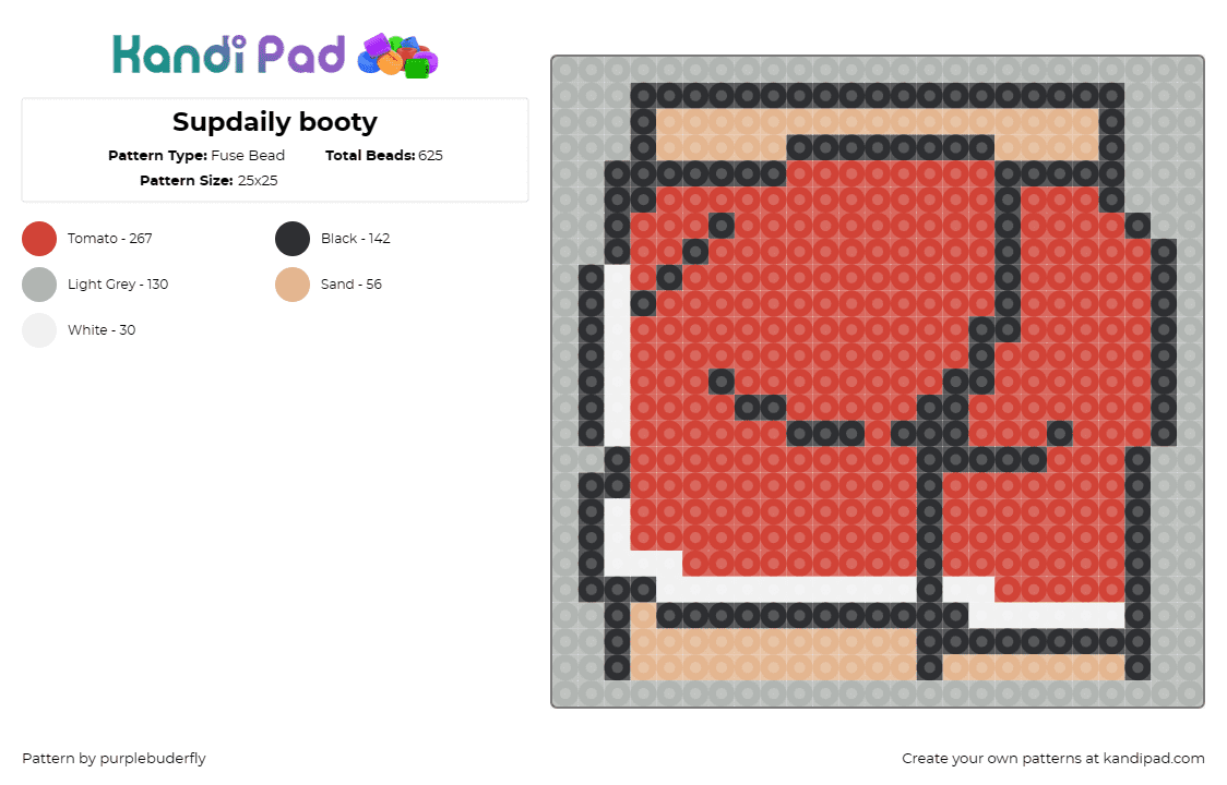 Supdaily booty - Fuse Bead Pattern by purplebuderfly on Kandi Pad - butts