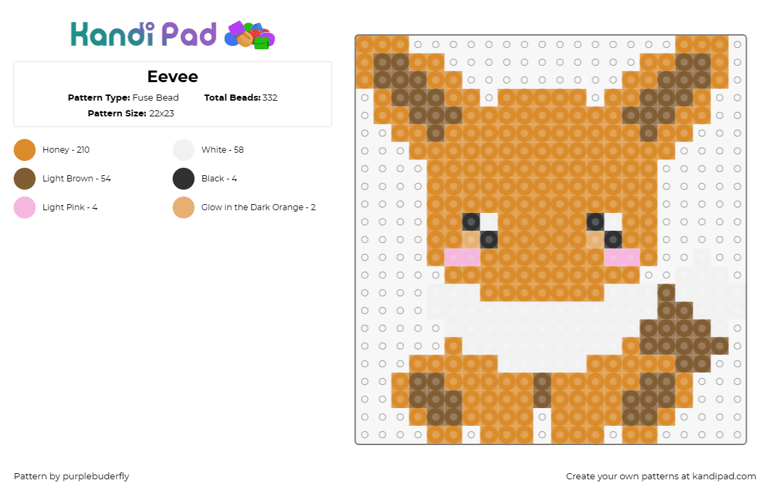 Eevee - Fuse Bead Pattern by purplebuderfly on Kandi Pad - pokemon,eevee,anime,cute,tv shows