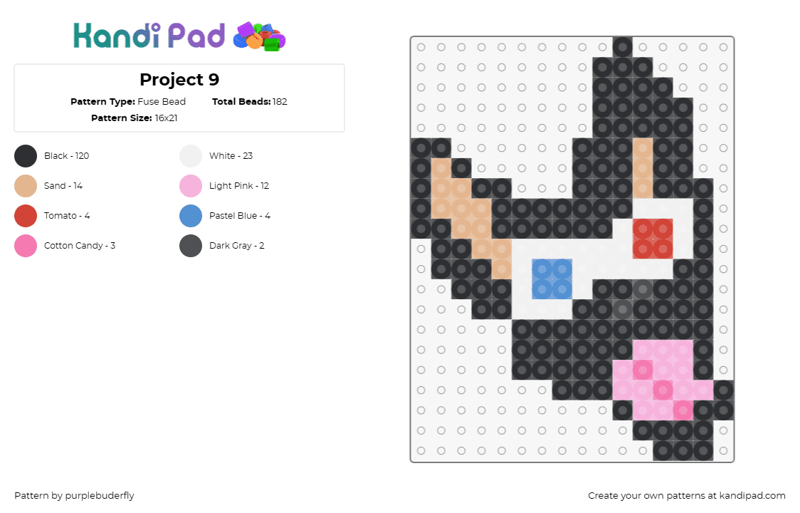 Project 9 - Fuse Bead Pattern by purplebuderfly on Kandi Pad - 3d,dog,glasses,head,black,pink