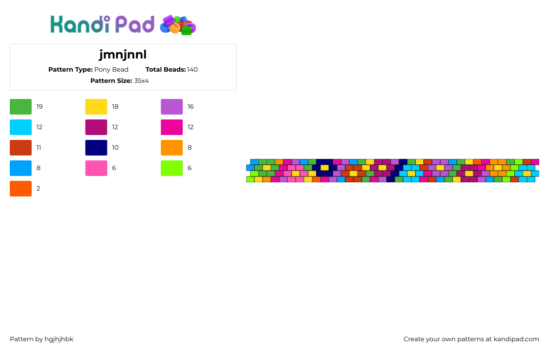 jmnjnnl - Pony Bead Pattern by hgjhjhbk on Kandi Pad - flowers,colorful,bright,floral,spring,bracelet,cuff,pink,purple