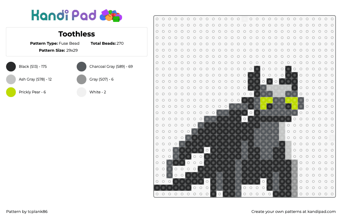 Toothless - Fuse Bead Pattern by tcplank86 on Kandi Pad - toothless,how to train your dragon,character,cute,dreamworks,animation,movie,bla