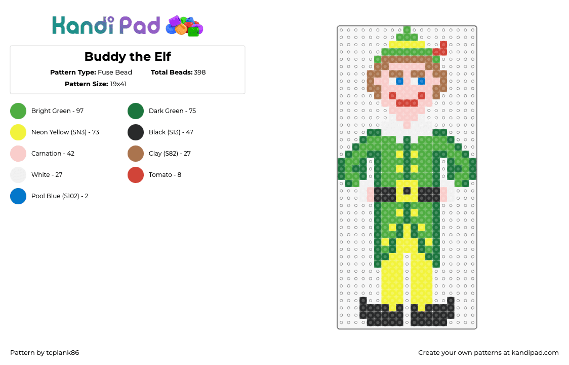 Buddy the Elf - Fuse Bead Pattern by tcplank86 on Kandi Pad - buddy,elf,will ferrell,character,movie,christmas,holiday,funny,santa,green,yellow