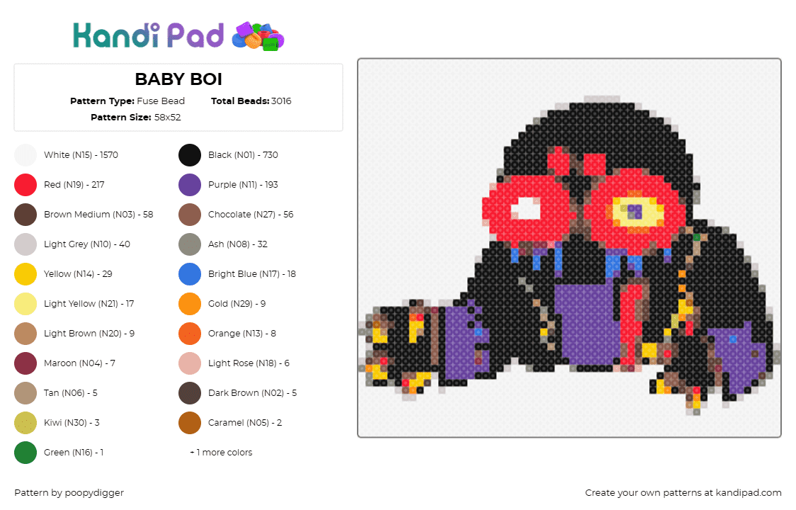 BABY BOI - Fuse Bead Pattern by poopydigger on Kandi Pad - sans,error,undertale,character,eyes,video game,red,black