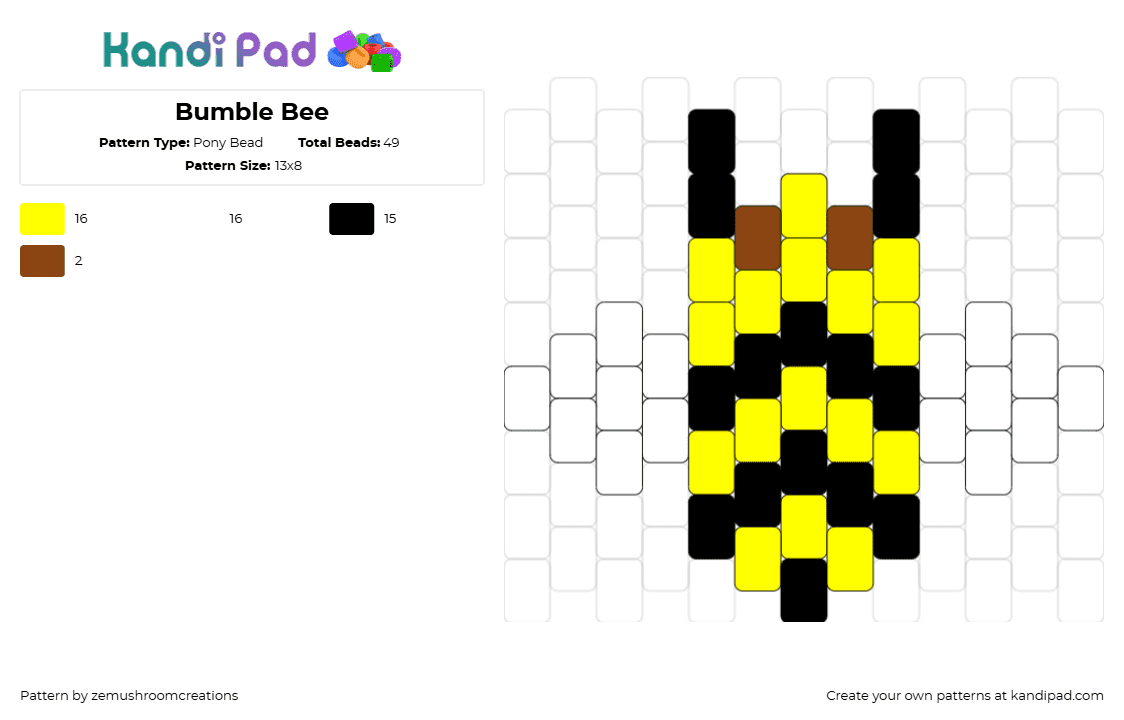 Bumble Bee - Pony Bead Pattern by zemushroomcreations on Kandi Pad - bee,insect,winged,cute,simple,yellow,black