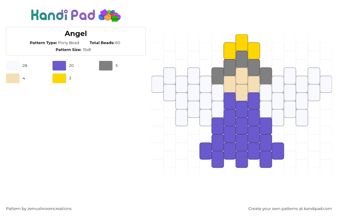 Angel - Pony Bead Pattern by zemushroomcreations on Kandi Pad - angel,religion,heaven,winged,charm,purple,white