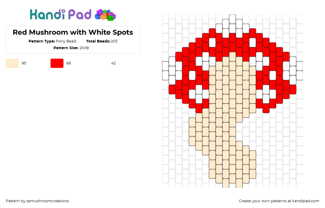 Red Mushroom with White Spots - Pony Bead Pattern by zemushroomcreations on Kandi Pad - mushroom,fungus,nature,beige,red