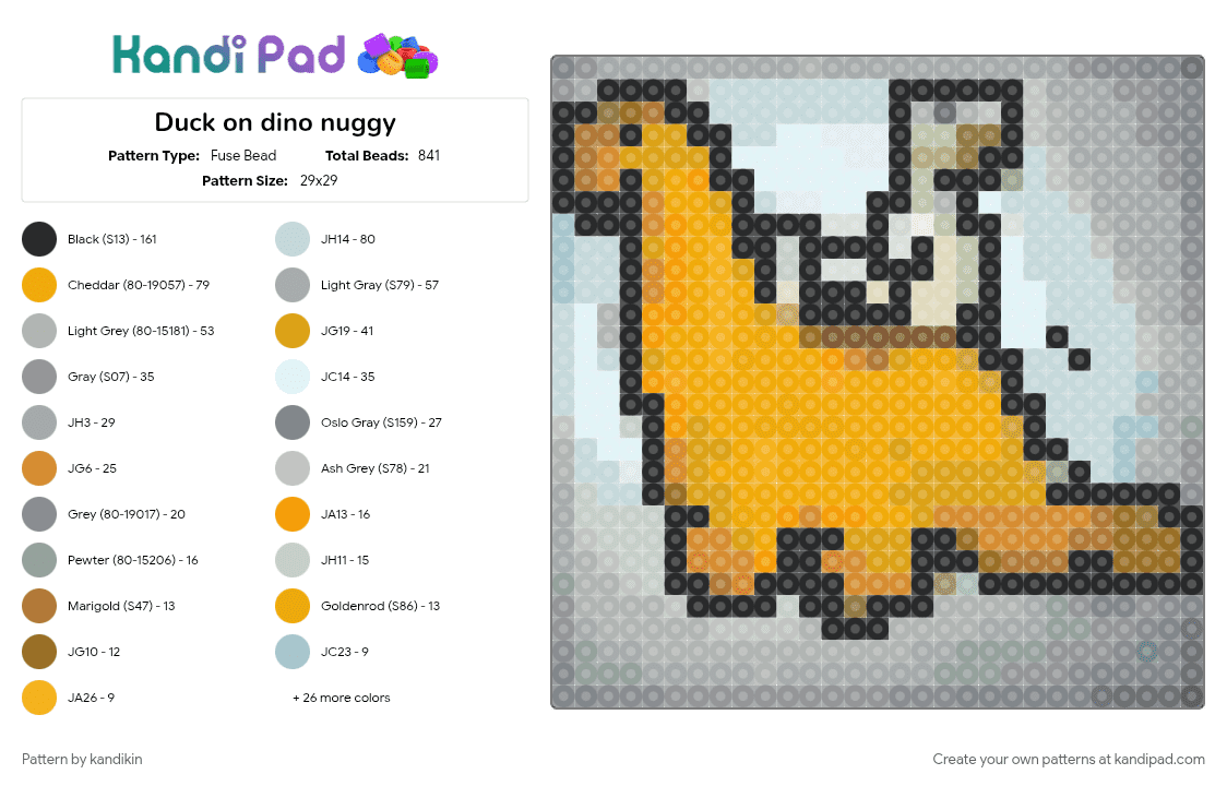 Duck on dino nuggy - Fuse Bead Pattern by kandikin on Kandi Pad - 