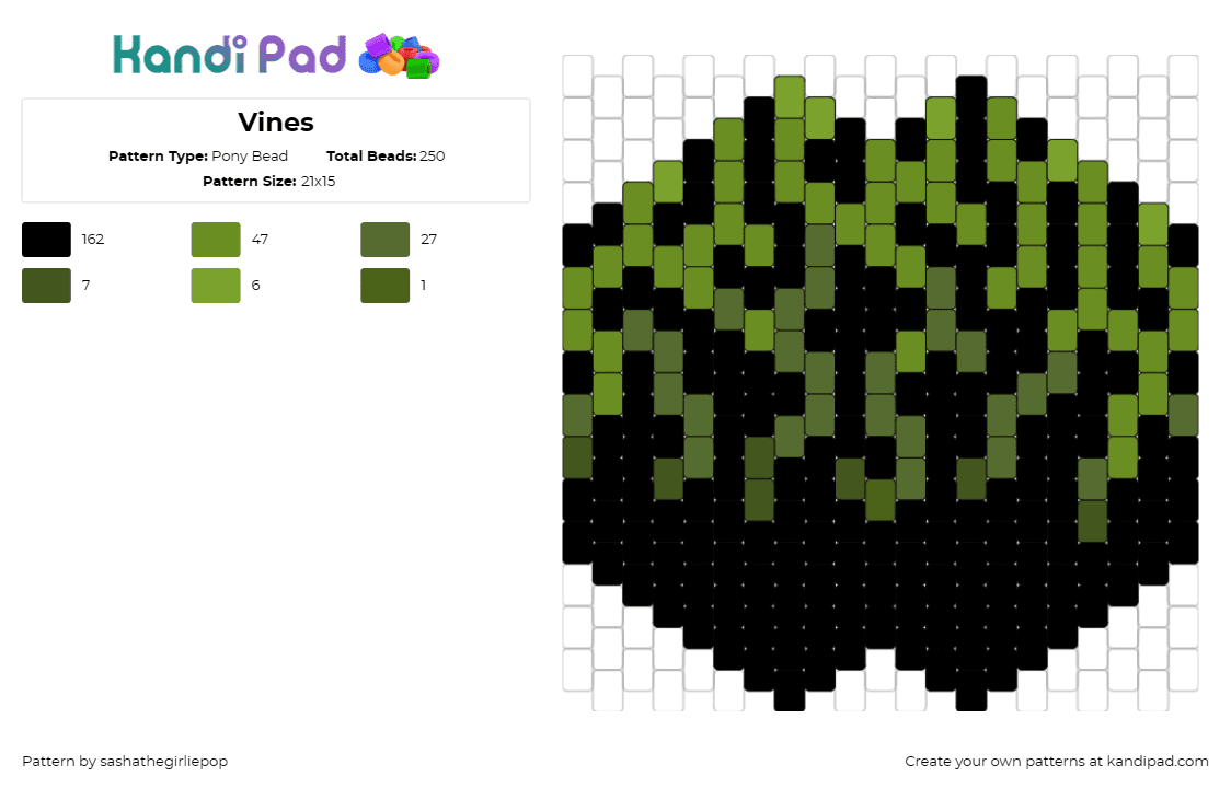 Vines - Pony Bead Pattern by sashathegirliepop on Kandi Pad - vine,mask,plants,dark,black,green