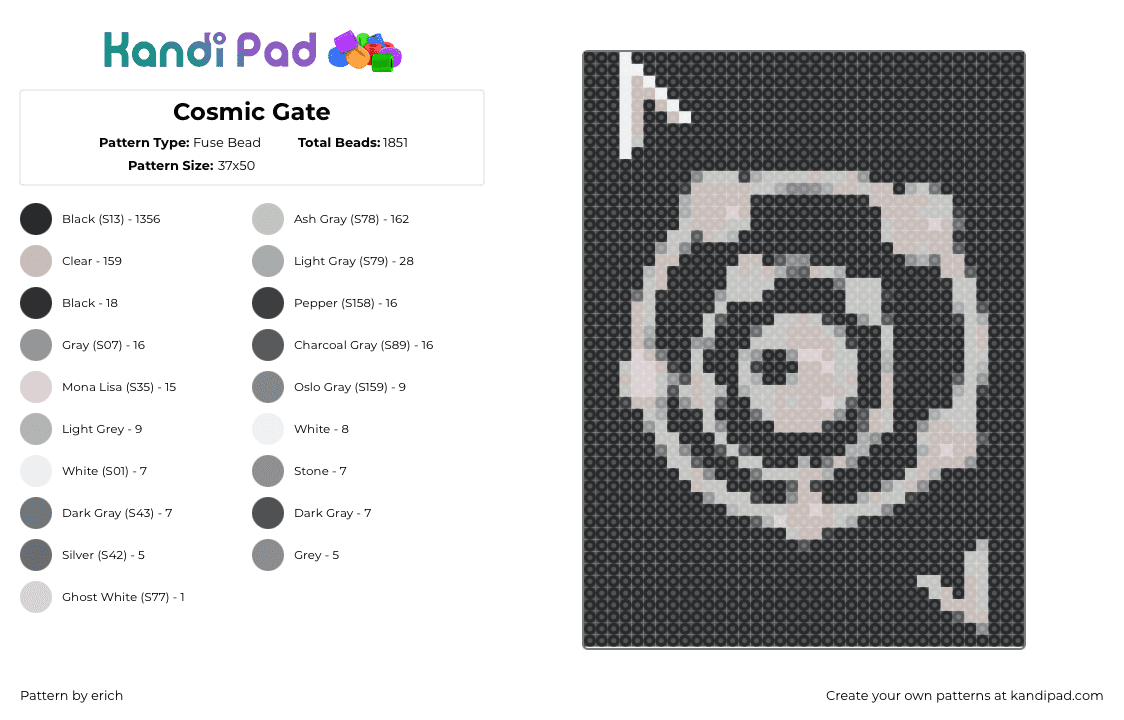 Cosmic Gate - Fuse Bead Pattern by erich on Kandi Pad - cosmic gate,logo,dj,edm,music,black,gray