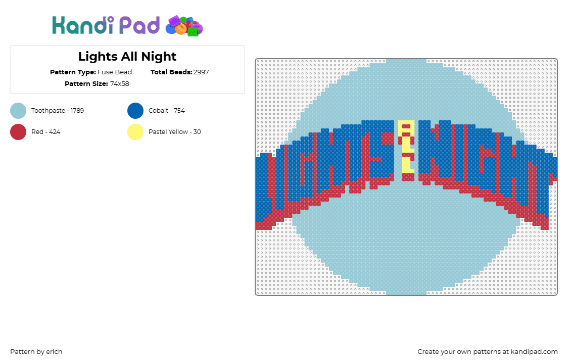 Lights All Night - Fuse Bead Pattern by erich on Kandi Pad - lights all night,festival,logo,edm,music,blue,light blue,red