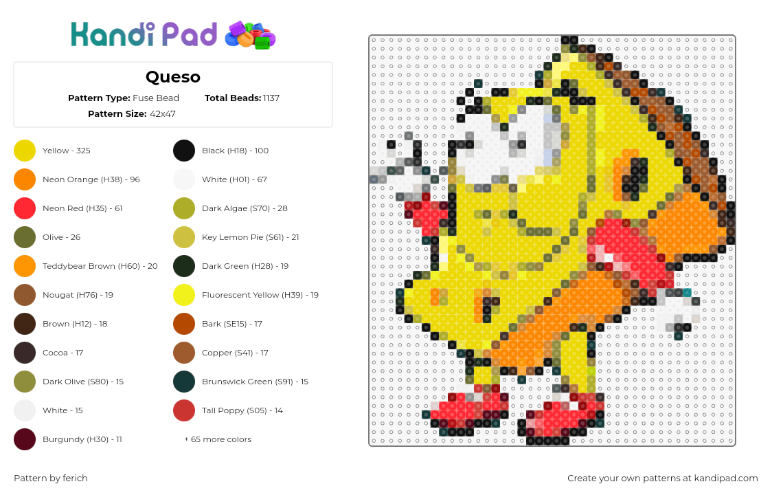 Queso - Fuse Bead Pattern by ferich on Kandi Pad - cheese,cheddar,character,swiss,yellow