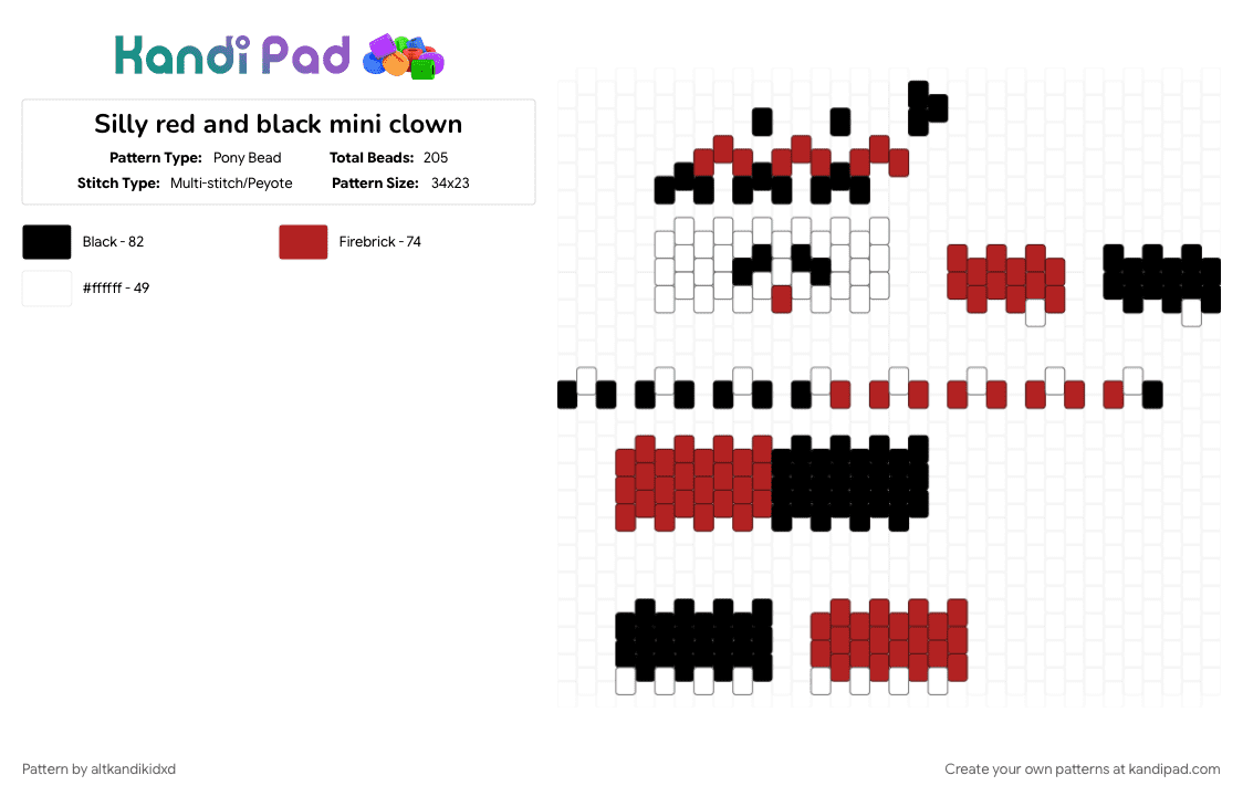 Silly red and black mini clown - Pony Bead Pattern by moon_shadow on Kandi Pad - red, white